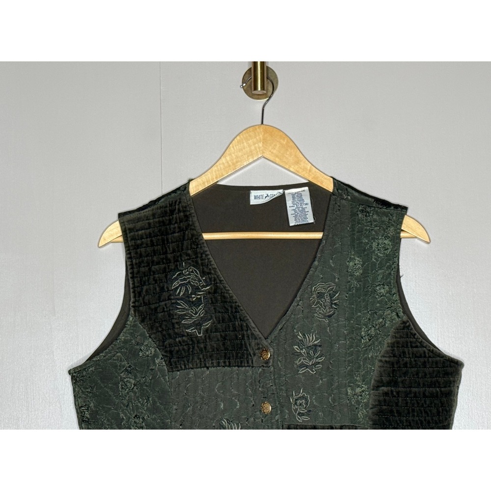 Vintage Patchwork Tapestry Vest Embroidered Velvet Boho Cottagecore L 12/14 - Picture 4 of 6